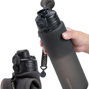 TakeToday Collapsible Water Bottles 32oz, Foldable Travel Water Bottle, BPA Free, Silicone Water Bottle Leakproof for Hiking, International Travel, Outdoors
